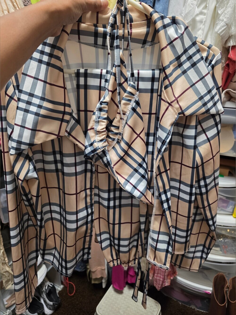 Beige Plaid Jacket with Navy & Black Check